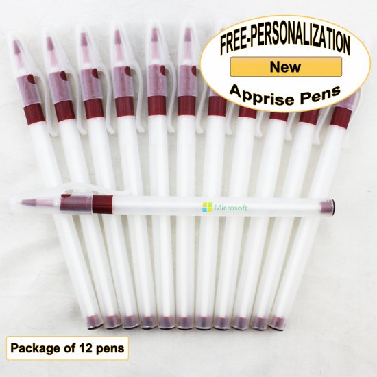 Apprise Pen, Translucent Body Burgundy Grip 12pkg - Custom Image - Click Image to Close