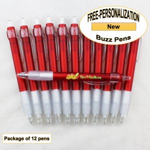 Buzz Pen, Red Body, White Grip, 12 pkg - Custom Image