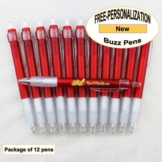 Buzz Pen, Red Body, White Grip, 12 pkg - Custom Image - Click Image to Close