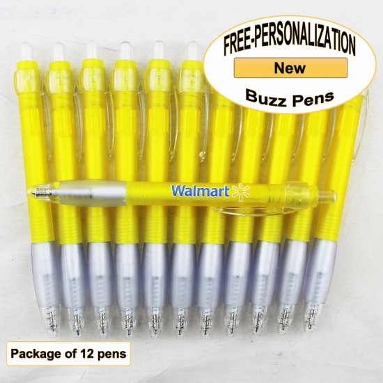 Buzz Pen, Yellow Body, White Grip, 12 pkg - Custom Image - Click Image to Close