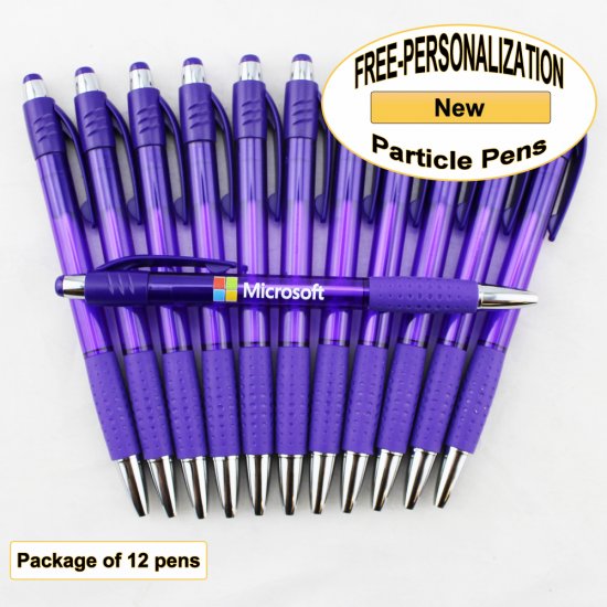 Particle Pen, Clear Purple Body & Grip, 12 pkg-Custom Image - Click Image to Close