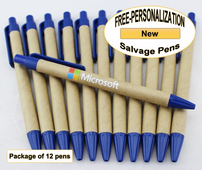 Salvage Pen, Cardboard Body, Blue Accents 12 pkg - Custom Image - Click Image to Close