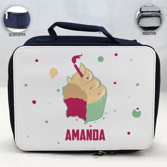 Personalized Cupcake Theme - Blue School Lunch Box for kids - Click Image to Close