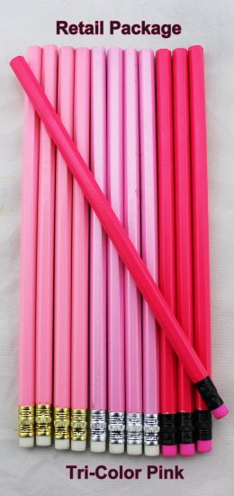 ezpencils - 12 pkg. Blank Hexagon Pencils - Tri-Color Pinks - Click Image to Close