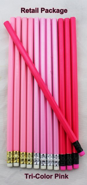 ezpencils - 12 pkg. Blank Hexagon Pencils - Tri-Color Pinks