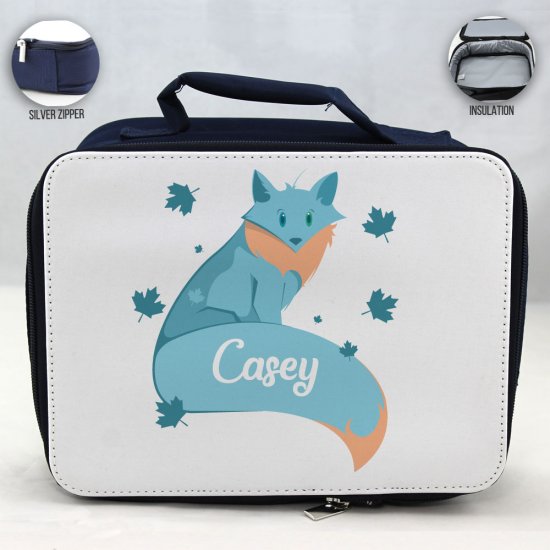 Personalized Fox Theme - Blue School Lunch Box for kids - Click Image to Close