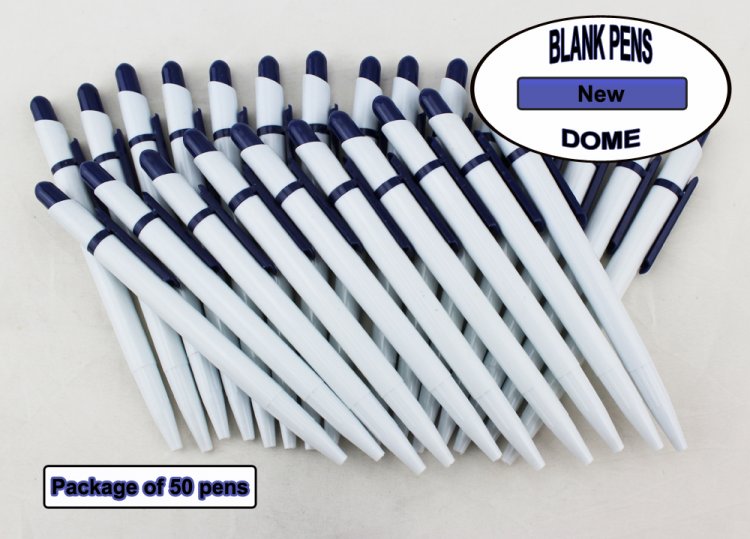 Dome Pen -White Body and Dark Blue Accents- Blanks - 50pkg - Click Image to Close