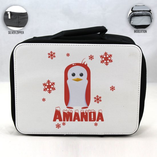 Personalized Penguin Theme - Black School Lunch Box for kids - Click Image to Close