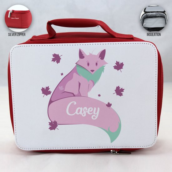 Personalized Fox Theme - Red School Lunch Box for kids - Click Image to Close