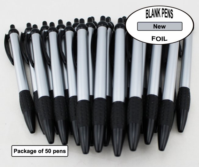 Foil Pen -Silver Foil Body with Black Accents- Blanks - 50pkg - Click Image to Close