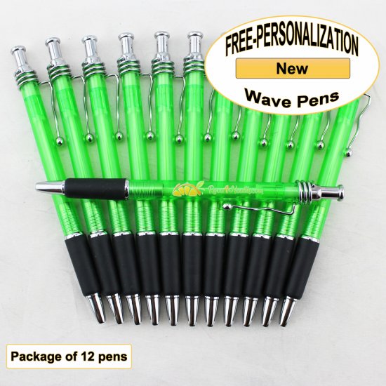 Wave Pen, Green Body, Black Grip, 12 pkg - Custom Image - Click Image to Close