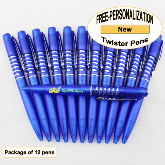 Twister Pen, Silver Accents, Blue Body, 12pkg-Custom Image - Click Image to Close