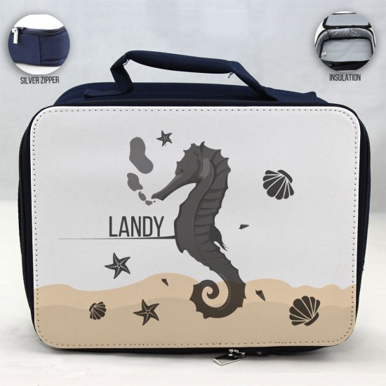 Personalized Sea Horse Theme - Blue School Lunch Box for kids - Click Image to Close