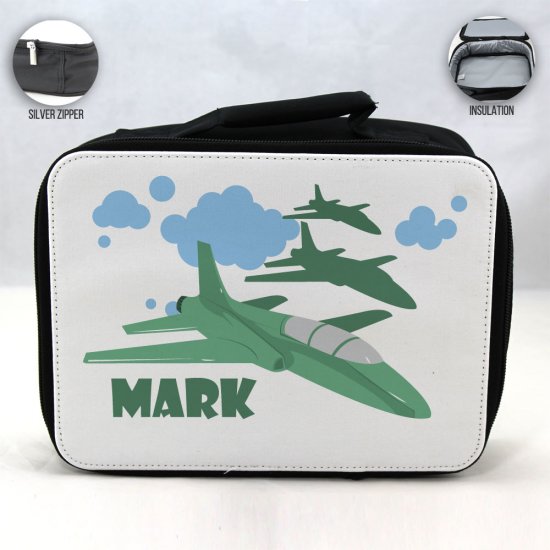 Personalized Jet Plane Theme - Black School Lunch Box for kids - Click Image to Close