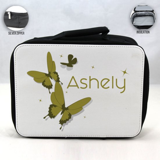 Personalized Butterfly Theme - Black School Lunch Box for kids - Click Image to Close