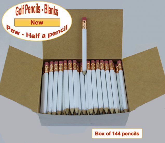 ezpencils - 144 White Golf Pencils with Eraser - Click Image to Close