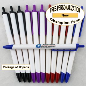 Champion Pen, White Body, Assorted Accents 12 pkg - Custom Image