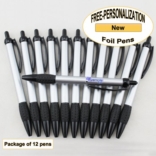 Foil Pen, Silver Body, Black Gripper, 12 pkg - Custom Image - Click Image to Close