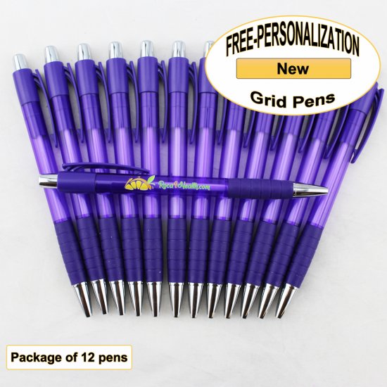 Grid Pen, Purple Body and Grip, 12 pkg - Custom Image - Click Image to Close
