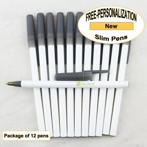 Slim Pen, White Body, Gray Accents, 12 pkg - Custom Image