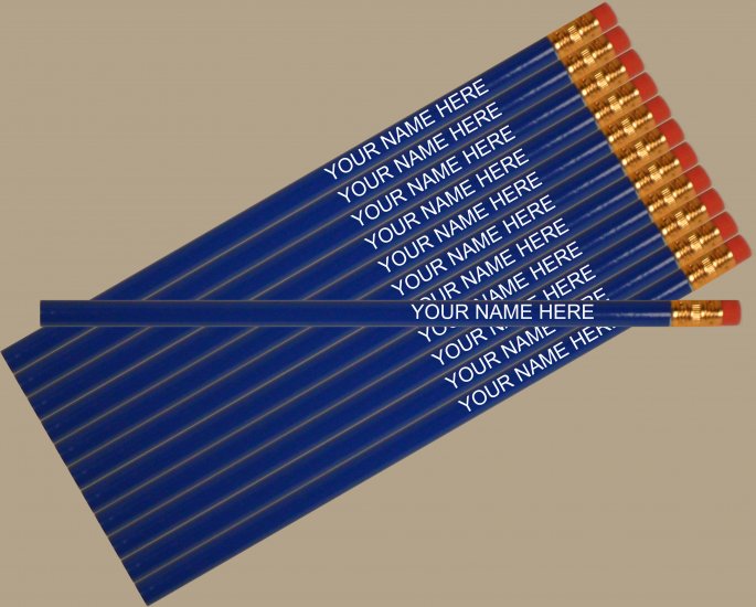 ezpencils - Personalized Dark Blue Round Pencil - 12 pkg - Click Image to Close