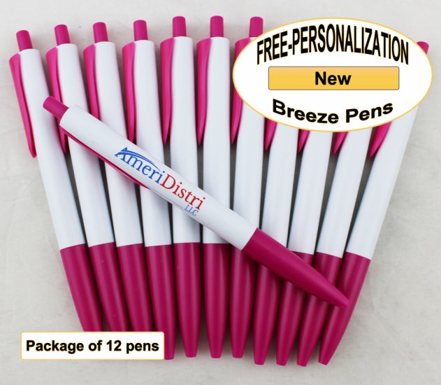 Breeze Pen, White Body, Hot Pink Accents 12 pkg - Custom Image - Click Image to Close