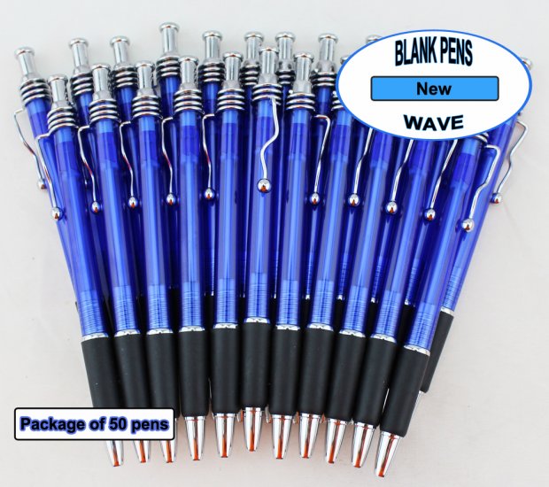 Wave Pens-Blue Body Silver Accents & Black Grip-Blanks-50pkg - Click Image to Close
