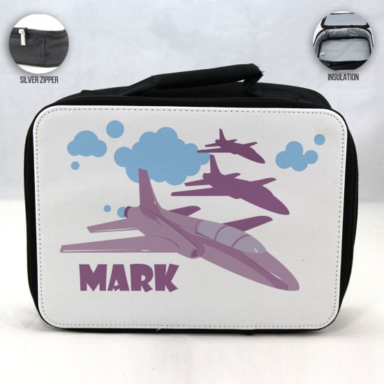 Personalized Jet Plane Theme - Black School Lunch Box for kids - Click Image to Close