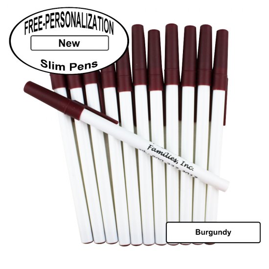 Personalized - Slim Pens-White Body with Burgundy Cap, Black Ink - Click Image to Close