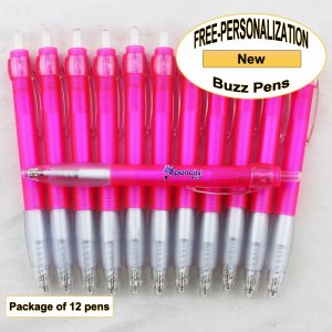 Buzz Pen, Pink Body, White Grip, 12 pkg - Custom Image