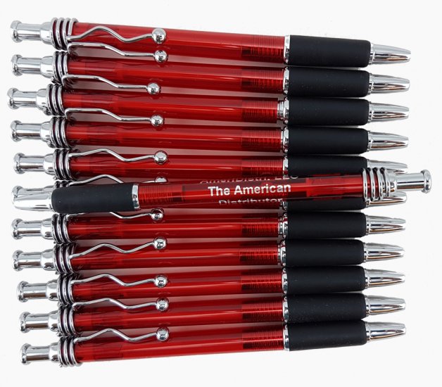 Red Body- Silver Clip/Top/Bottom, Black Grip- Wave Pen - 12 pkg. - Click Image to Close