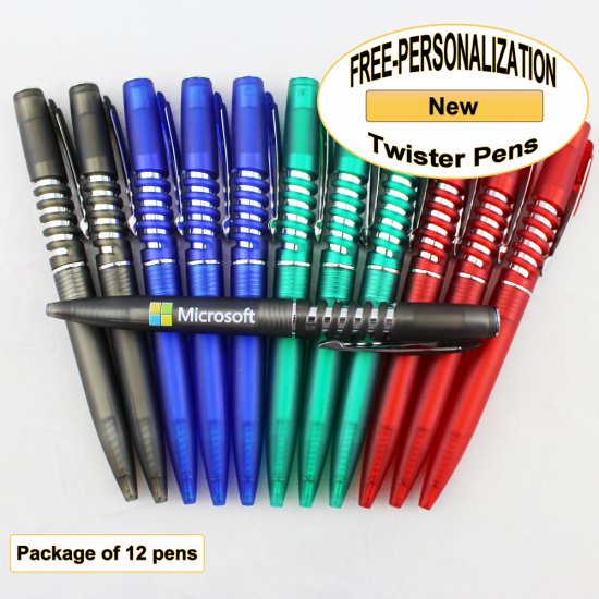 Twister Pen, Silver Accents, Assorted Colors, 12pkg-Custom Image - Click Image to Close