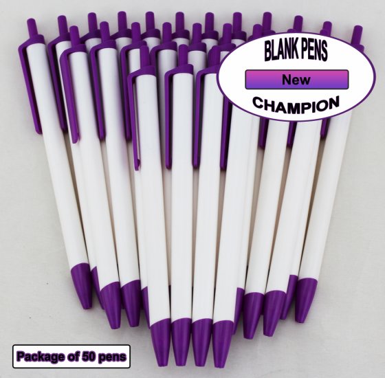 Champion Pens -White Body, Purple Top & Bottom- Blanks - 50pkg - Click Image to Close