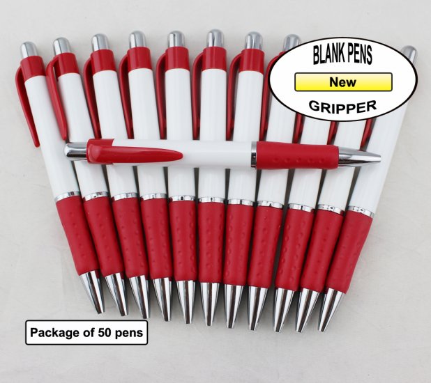 Gripper Pen - Red Clip & Grip, White Body - Blanks - 50pkg - Click Image to Close