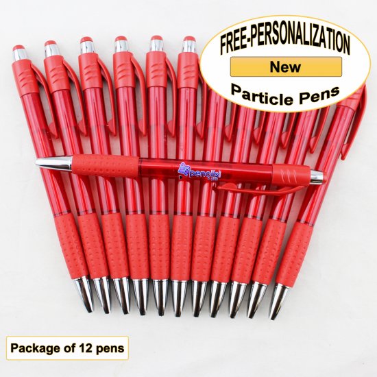 Particle Pen, Clear Red Body & Grip, 12 pkg-Custom Image - Click Image to Close