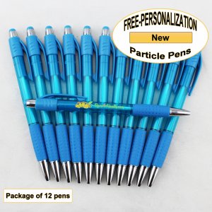Particle Pen, Clear Light Blue Body & Grip, 12 pkg-Custom Image