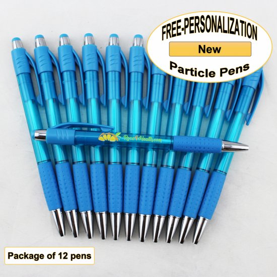 Particle Pen, Clear Light Blue Body & Grip, 12 pkg-Custom Image - Click Image to Close