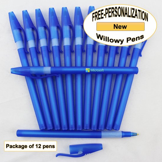 Willowy Pen, Blue Body, White Gripper, 12pkg - Custom Image - Click Image to Close