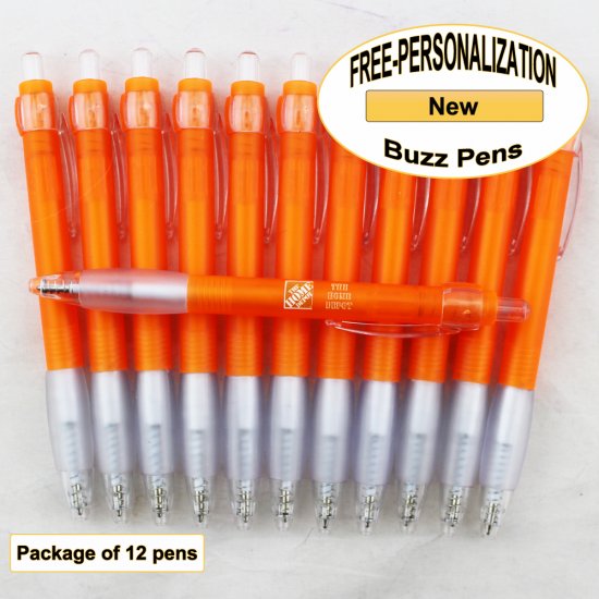 Buzz Pen, Orange Body, White Grip, 12 pkg - Custom Image - Click Image to Close