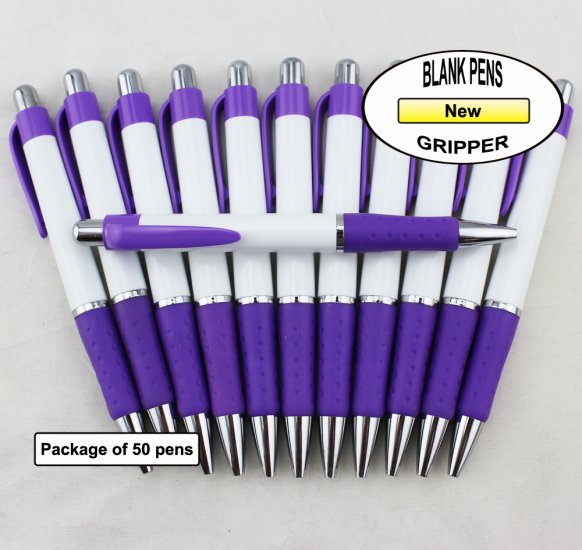 Gripper Pen - Purple Clip & Grip, White Body - Blanks - 50pkg - Click Image to Close