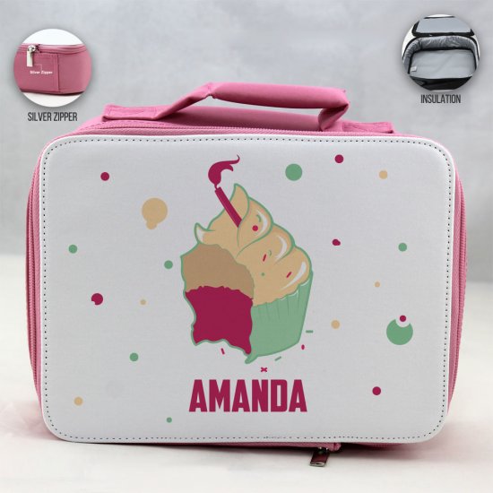 Personalized Cupcake Theme - Pink School Lunch Box for kids - Click Image to Close