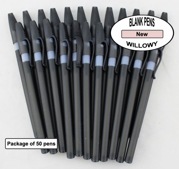 Willowy Pens -Black Body & white Silicone Gripper-Blanks-50pkg - Click Image to Close