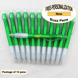 Buzz Pen, Green Body, White Grip, 12 pkg - Custom Image
