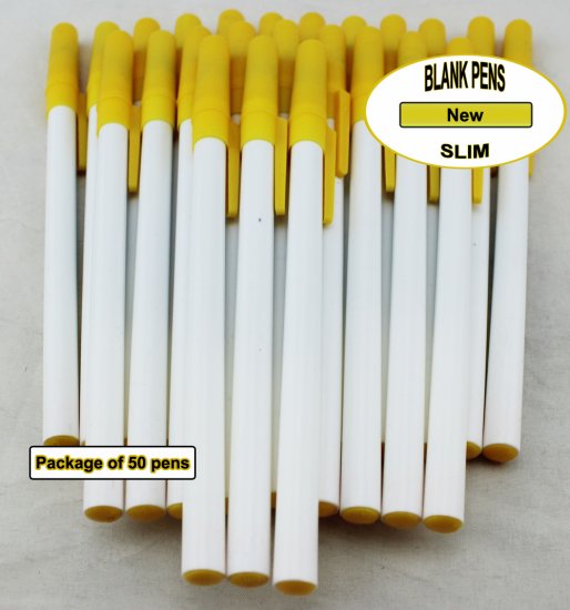 Slim Pen -White Body and Yellow Accents- Blanks - 50pkg - Click Image to Close