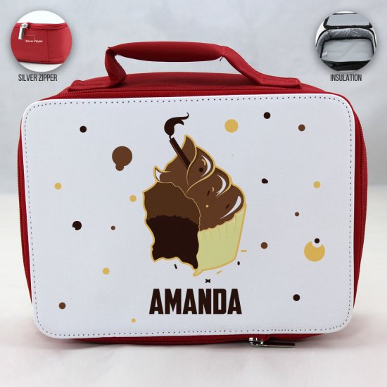 Personalized Cupcake Theme - Red School Lunch Box for kids - Click Image to Close