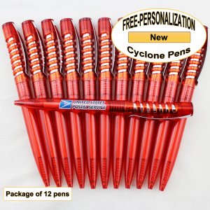 Cyclone Pen, Red Body, Silver Accents, 12 pkg -Custom Image