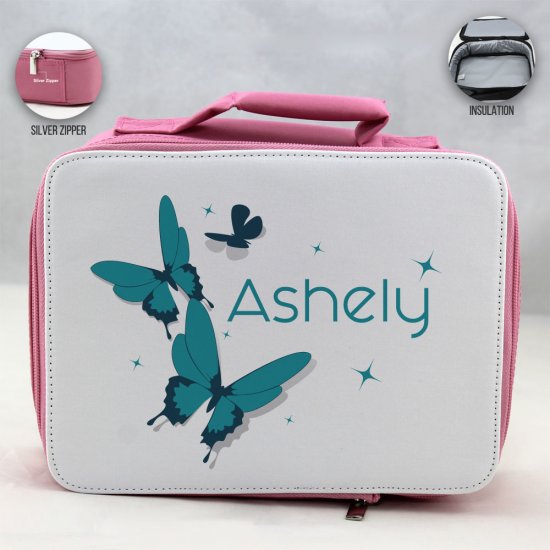 Personalized Butterfly Theme - Pink School Lunch Box for kids - Click Image to Close