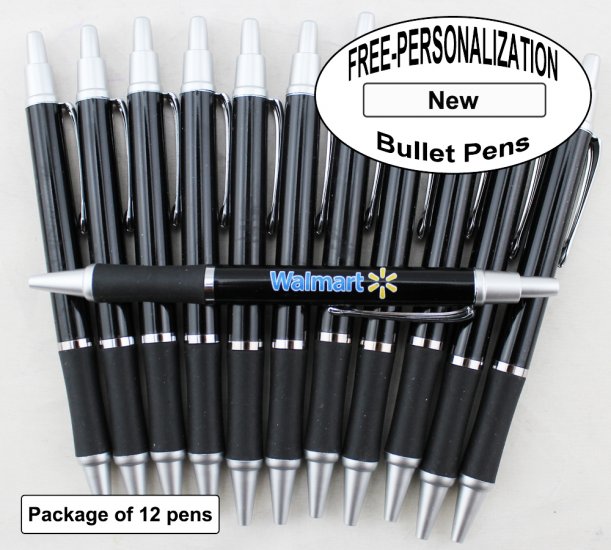 Bullet Pen, Black body, Elegant tip, 12pkg - Custom Image - Click Image to Close