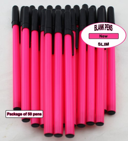 Colored Slim Pen-Neon Pink Body, Cap and Accent-Blanks-50pkg - Click Image to Close