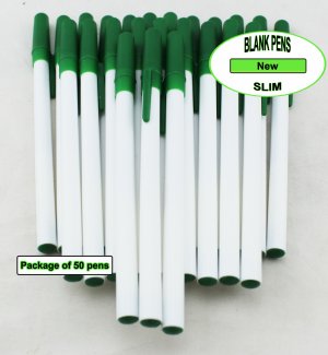 Slim Pen -White Body and Green Accents- Blanks - 50pkg